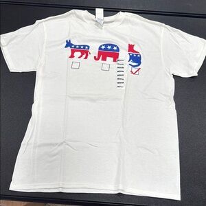 White Graphic T-Shirt with Political Symbols CAT